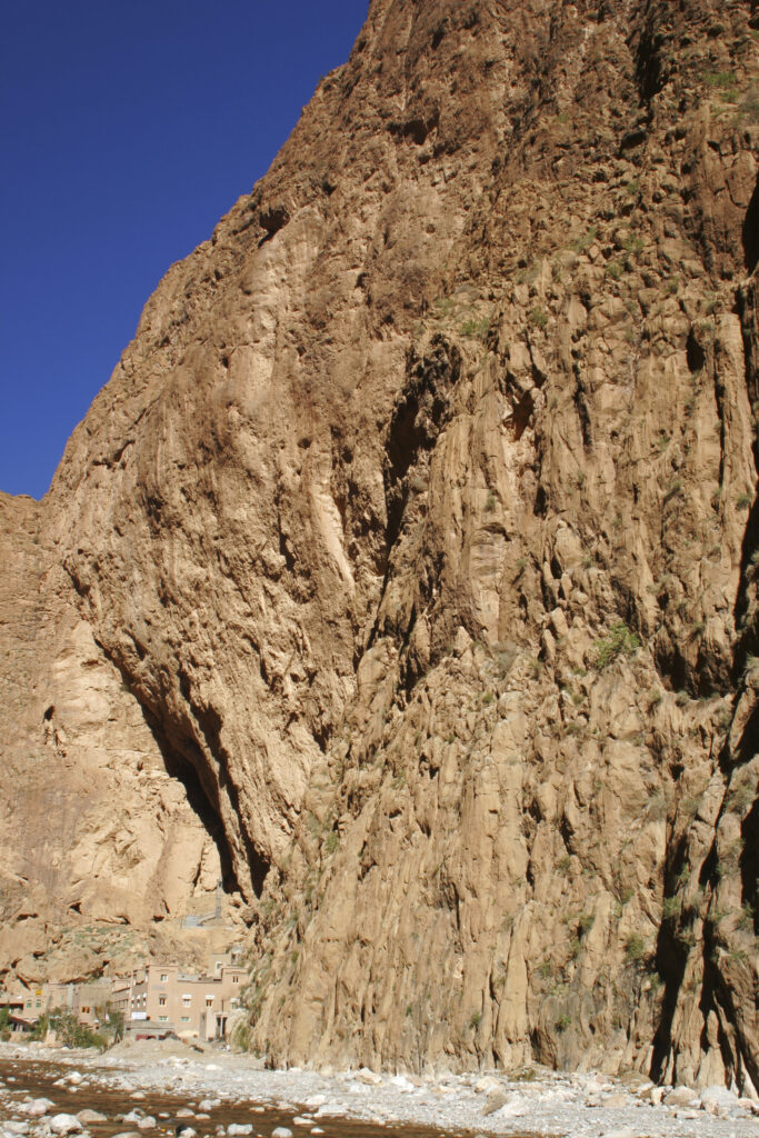 Morocco, Central Morocco, Todra Gorge. The impressive formations of the mountain peaks surrounding the Todra Gorge.