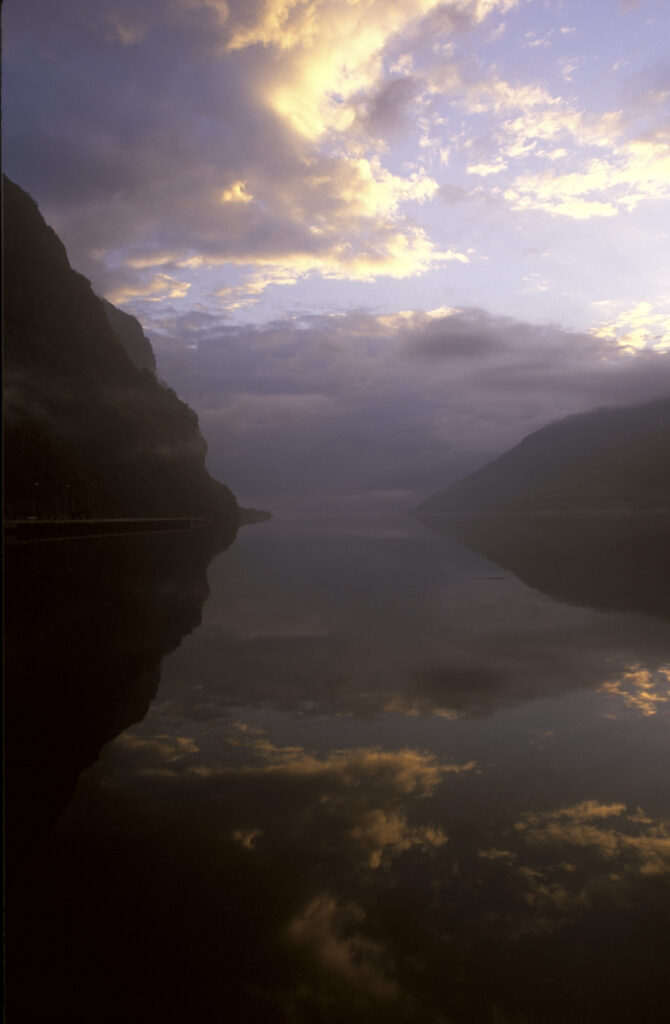 NORWAY, Sogn Og Fjordane, Aurlandsfjordan, The tranquil waters of the Aurlandsfjordan fjord a popular tourist destination