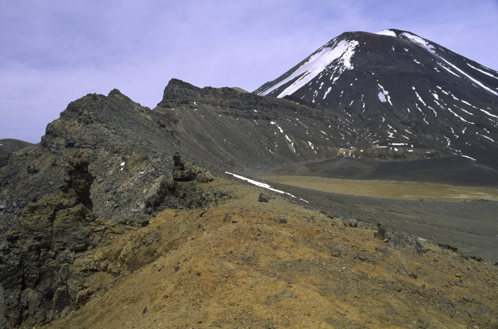 NEW ZEALAND, Central Plateau, Tongariro National Park. Mt Ngauruhoe viewed from the tongariro crossing track