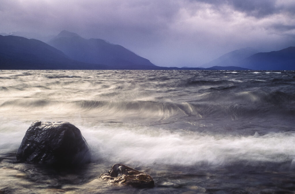 NEW ZEALAND, Southland, Lake Te Anau. Overlooking Lake Te Anau towards the Fiordland National Park moments before a storm.
