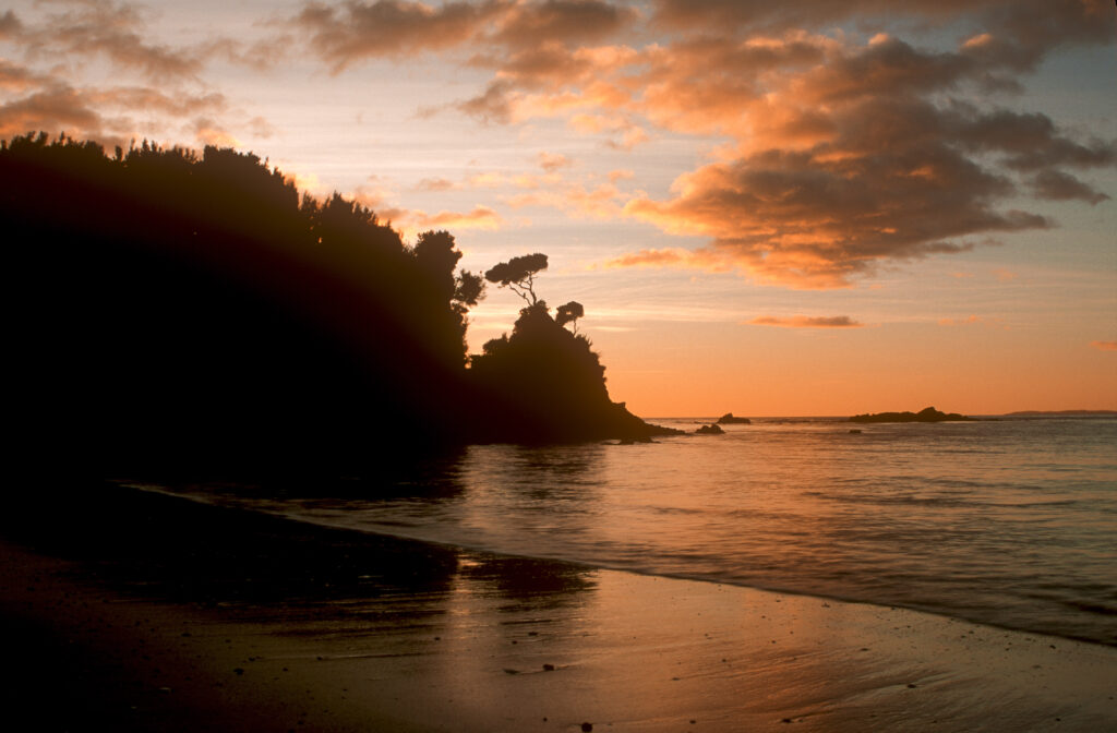 NEW ZEALAND, Stewart Island, Bungaree Beach. Dawn on the sandy stretch at Bungaree Beach located on the 125 km North West circuit.