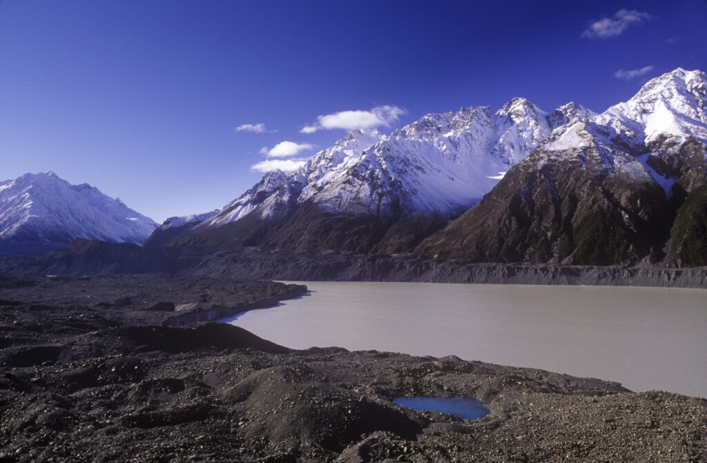 NEW ZEALAND, Canterbury, Tasman Glacier. The country s largest glacier located deep within the boundaries of Mt Cook National Park
