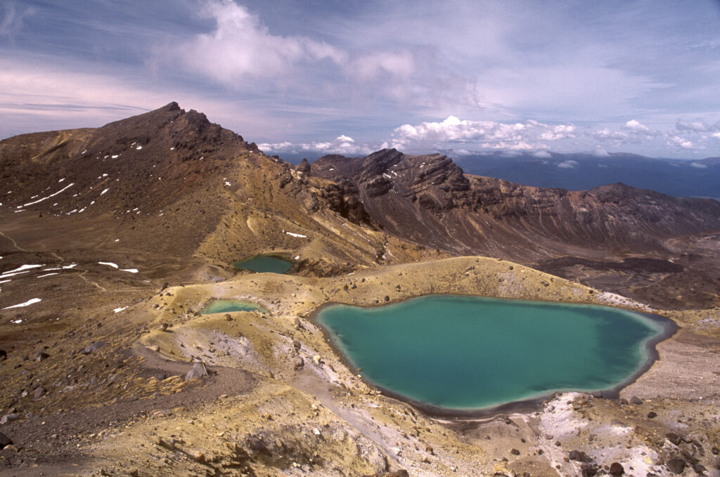 NEW ZEALAND, Central Plateau, Tongariro National Park. The Emerald Lakes on the Tongariro Crossing track