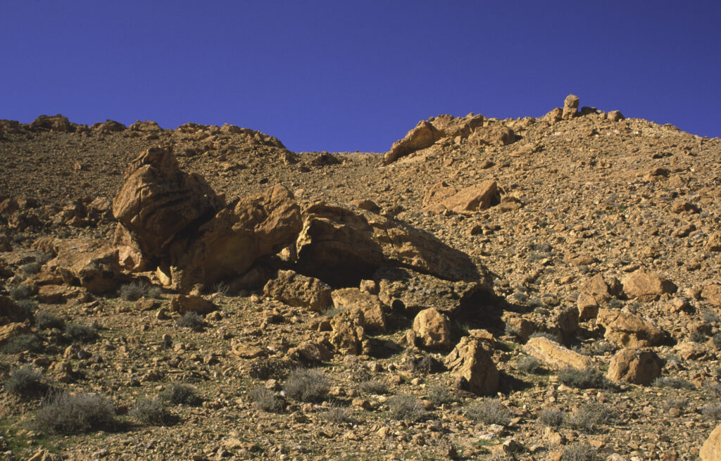 TUNISIA, Chebika Region, Tamerza. The colourful rocks and features of the landscape surrounding the town.
