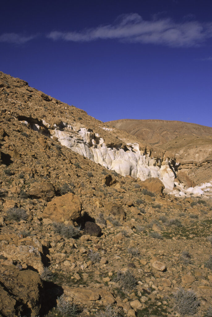 TUNISIA, Chebika Region, Tamerza. The colourful rocks and features of the landscape surrounding the town.