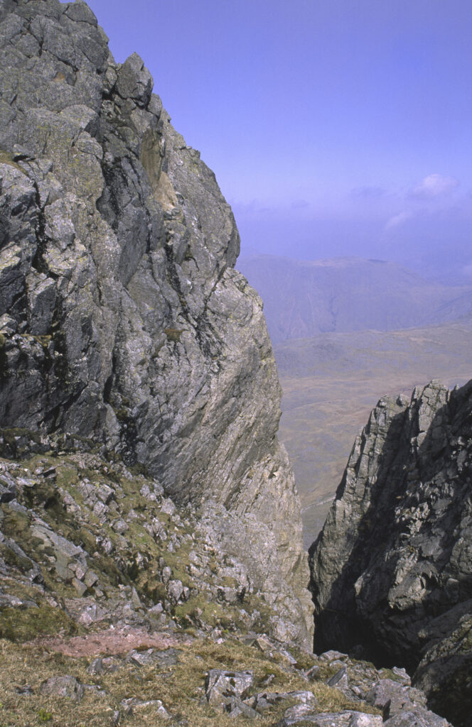 ENGLAND, Cumbria, Lake District National Park. A rock formation near the peak of scafell