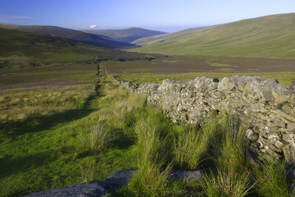 ENGLAND, Cumbria, Lake District National Park. View looking along Cumbria Way track running from Skiddaw House towards Caldbeck..