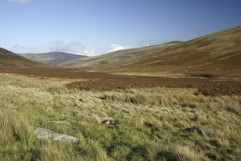 ENGLAND Cumbria Lake District National Park The Cumbria Way track heads north towards Lingy Hill through moorland fields