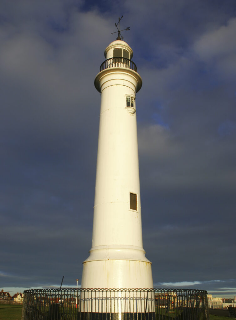 England, Tyne and Wear, Seaburn. A lighthouse positioned near to Parson's Rocks near Whitburn Bay and the North Sea