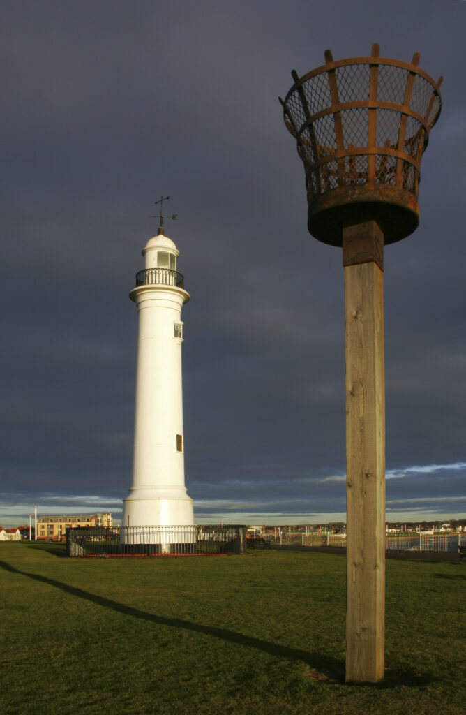 England, Tyne and Wear, Seaburn. A lighthouse positioned near to Parson's Rocks near Whitburn Bay and the North Sea