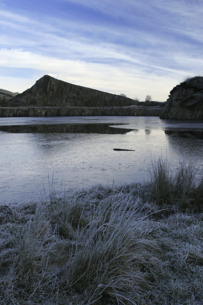 ENGLAND Northumberland Cawfields A winter view of the Great Whin Sill at Cawfields near the town of Haltwhistle