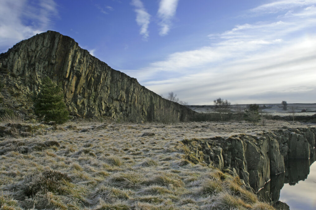 ENGLAND Northumberland Cawfields A winter view of the Great Whin Sill at Cawfields near the town of Haltwhistle