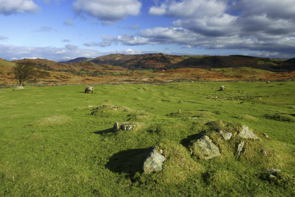 England, Cumbria, Lake District National Park. Fields and farmland near Kiln Bank on the Cumbria Way Track