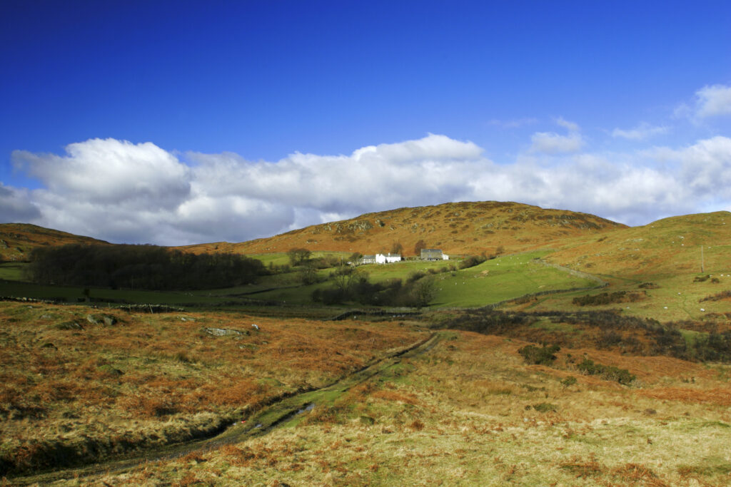 England, Cumbria, Lake District National Park. Fields and farmland near Tottlebank on the Cumbria Way Track