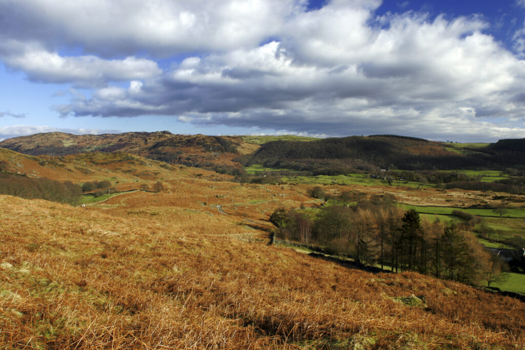 England, Cumbria, Lake District National Park. Fields and farmland near Tottlebank on the Cumbria Way Track