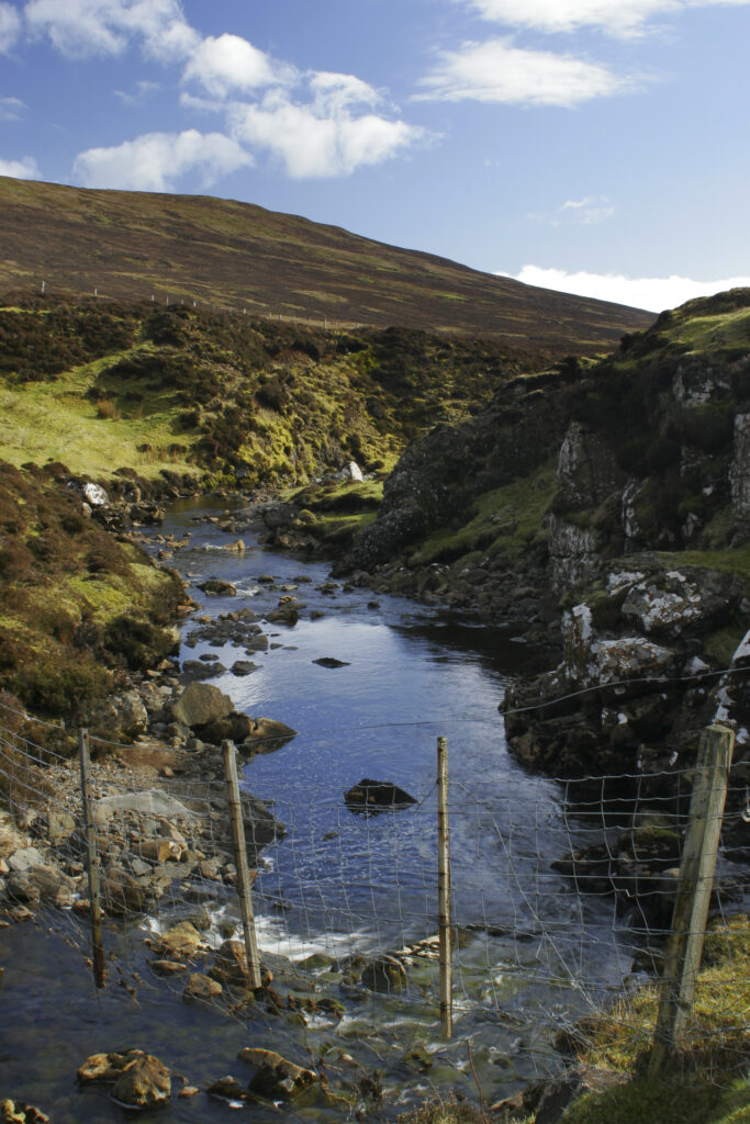 Scotland Isle Of Skye Uig A small highland stream running through the hills near the Trotternish ridge