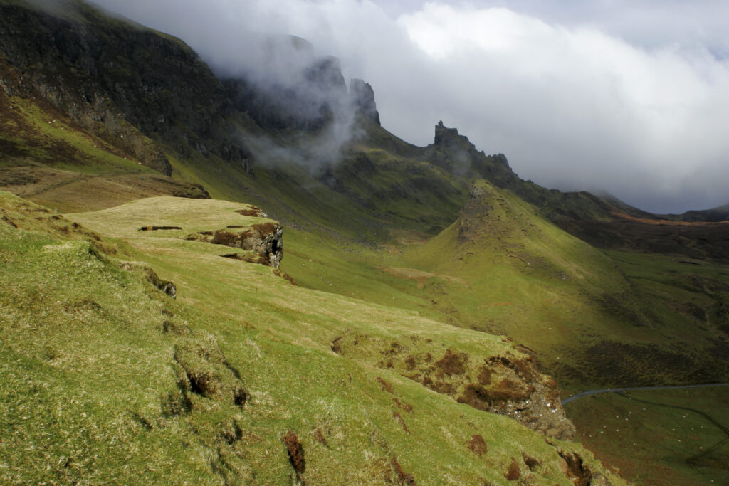 Scotland Isle Of Skye Trotternish ridge The impressive features of the Quiraing and the surrounding mountain scenery
