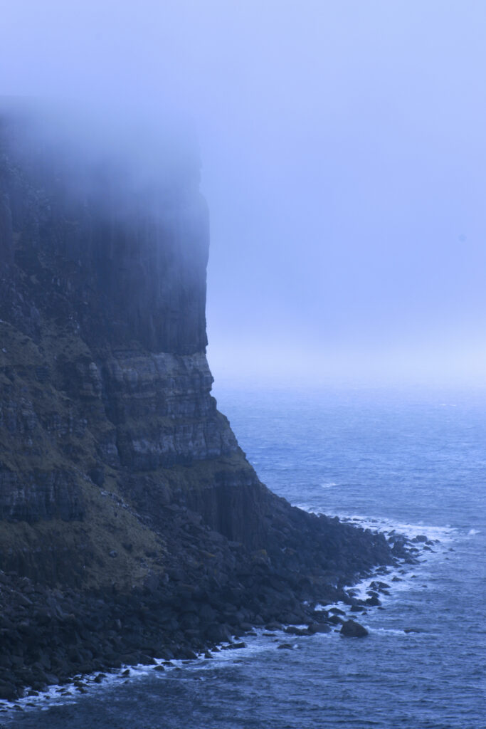Scotland Isle Of Skye Kilt Rock Sea mist around the 200ft high cliffs of Kilt Rock on the Trotternish Peninsula
