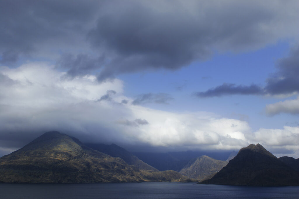 Scotland Isle Of Skye Loch Scavaig Looking across the sea loch north of Elgol towards the peaks of the Black Cuillins