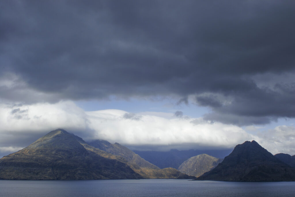 Scotland Isle Of Skye Loch Scavaig Looking across the sea loch north of Elgol towards the peaks of the Black Cuillins
