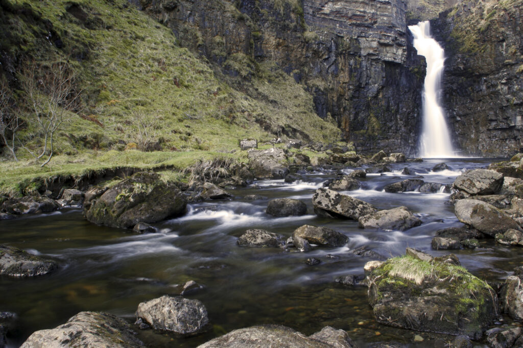 Scotland Isle of Skye Inver tote The tranquil waterfall of the Lealt river running through the gorge near inver tote