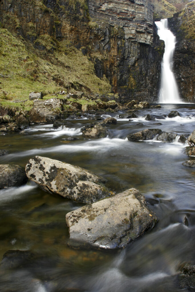 Scotland Isle of Skye Inver tote The tranquil waterfall of the Lealt river running through the gorge near inver tote