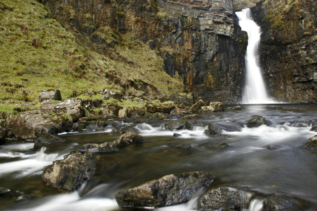 Scotland Isle of Skye Inver tote The tranquil waterfall of the Lealt river running through the gorge near inver tote