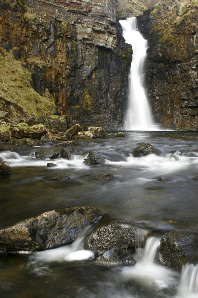 Scotland Isle of Skye Inver tote The tranquil waterfall of the Lealt river running through the gorge near inver tote