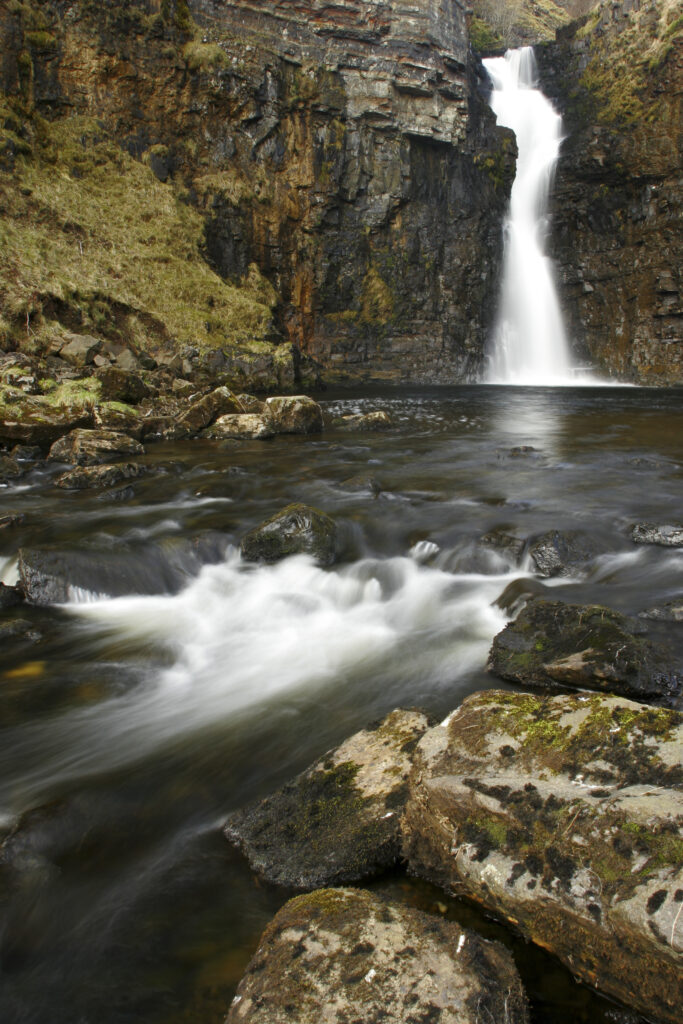 Scotland Isle of Skye Inver tote The tranquil waterfall of the Lealt river running through the gorge near inver tote