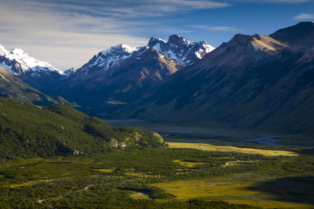 Argentina, Patagonia, Los Glaciares National Park. Valley in the foothills of the mountains surrounding Fitz Roy in the Glaciers National Park.