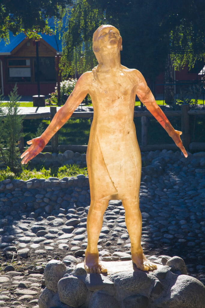 Argentina, The Lake District, Junín De Los Andes. Statue / artwork in Junín De Los Andes.