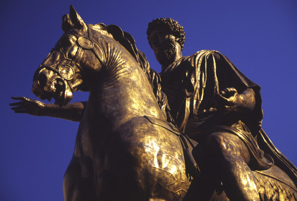 Italy, Lazio, Rome. A bronze Statue of Marcus Aurelius in the Campidoglio.