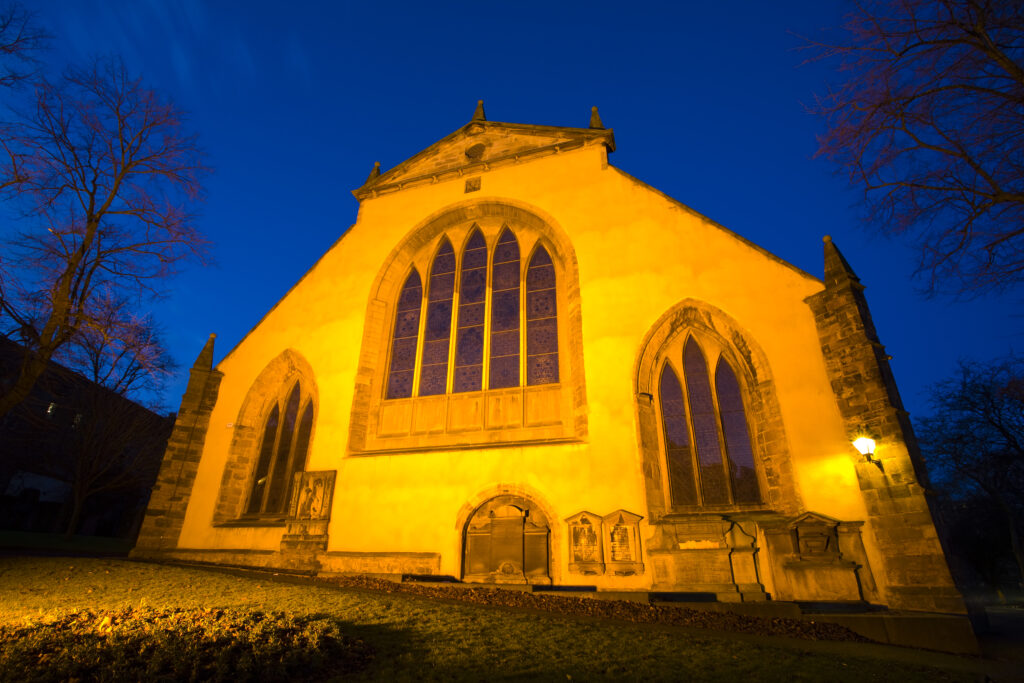 Scotland, Edinburgh, Greyfriars Kirk. Greyfriars Kirk was completed in 1620 making it one of the oldest surving constructed buildings outside of the Old Town.