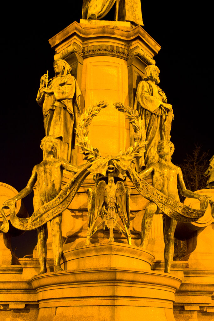 Scotland, Edinburgh, New Town. Sculpture by J. Pittendrigh McGillvray near Coates Crescent in the New Town.