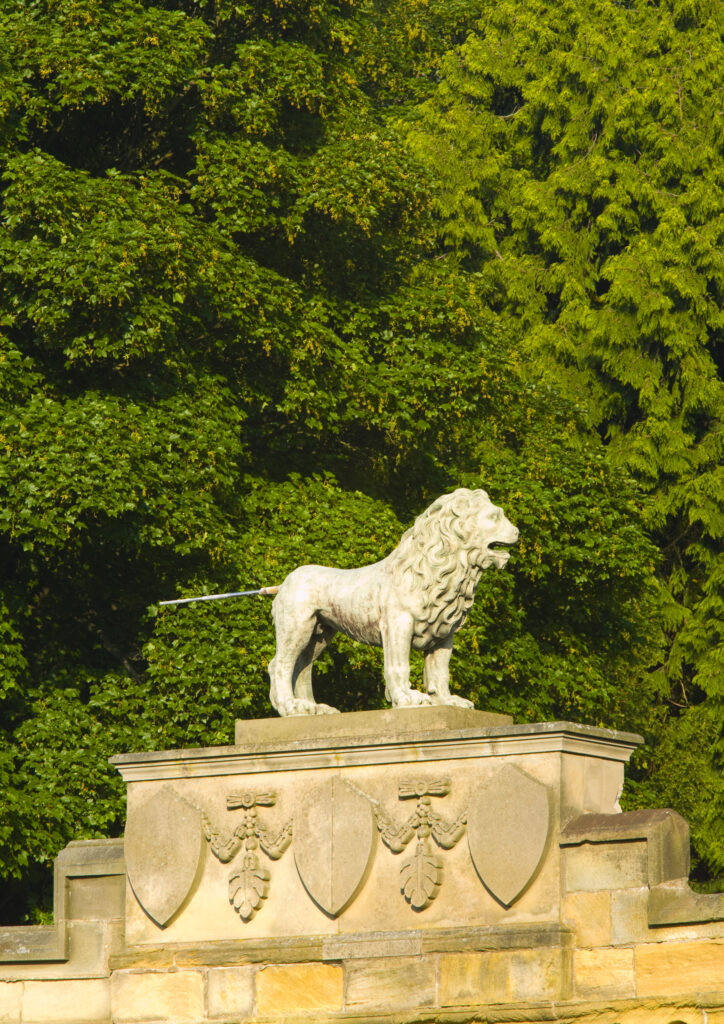England, Northumberland, Alnwick. Lion Bridge near Alnwick castle which is one of the finest medieval castles to be found in England. Often referred as 'The Windsor of the North', it was also a Harry Potter Movie set.
