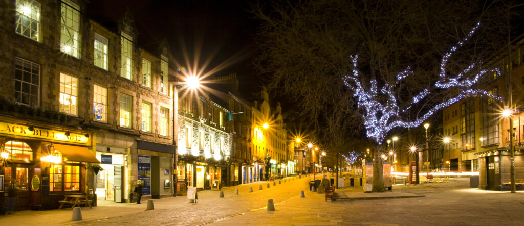 Scotland, Edinburgh, Grassmarket. Taking its name from the cattle markets that were held here, the Grassmarket has also witnessed a number of public executions including the hanging of the Covenanters in the 17th Century.