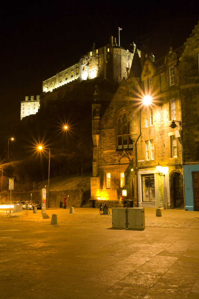 Scotland, Edinburgh, Grassmarket. The Grassmarket, an ancient marketplace below Castle Rock.