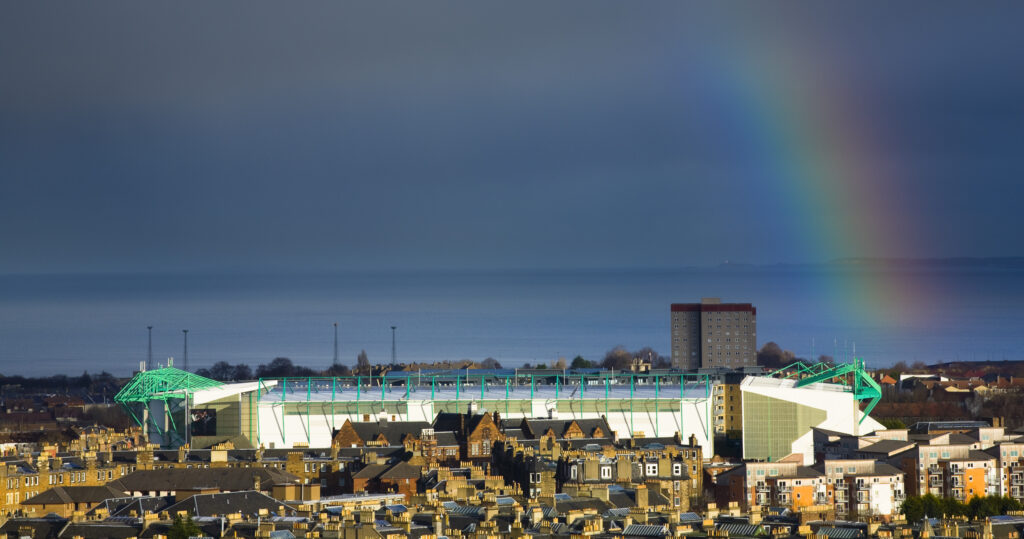 Scotland, Edinburgh, Calton Hill. Looking across Edinburgh City New Town to The Firth of Forth.