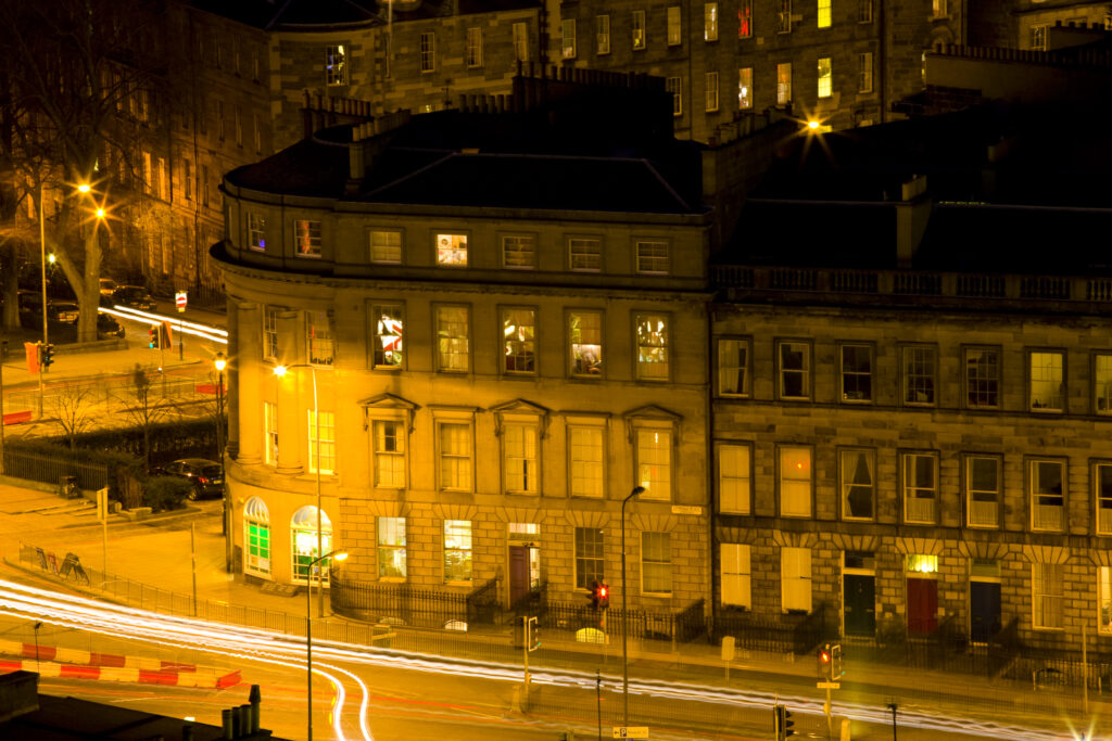 Scotland, Edinburgh, Edinburgh City. Impressive architecture of the buildings in Leopold Place.