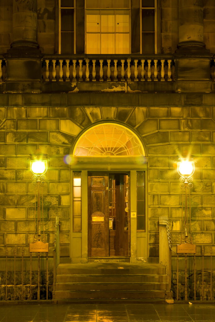 Scotland, Edinburgh, Charlotte Square. Designed by famous architect Robert Adams, Charlotte Square has been described as the finest Georgian square in Europe. No 28 illustrated here is a gallery, owned and managed by the National Trust for Scotland, displaying a collection of paintings and furniture.