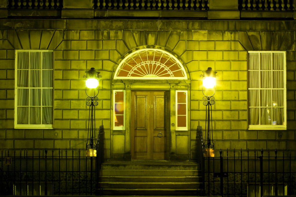 Scotland, Edinburgh, Bute House. Located on the north side of Charlotte Square, Bute House was constructed after the death of the original architect, Robert Adam. Bute House has been the official residence of the First Minister of Scotland since 1999.