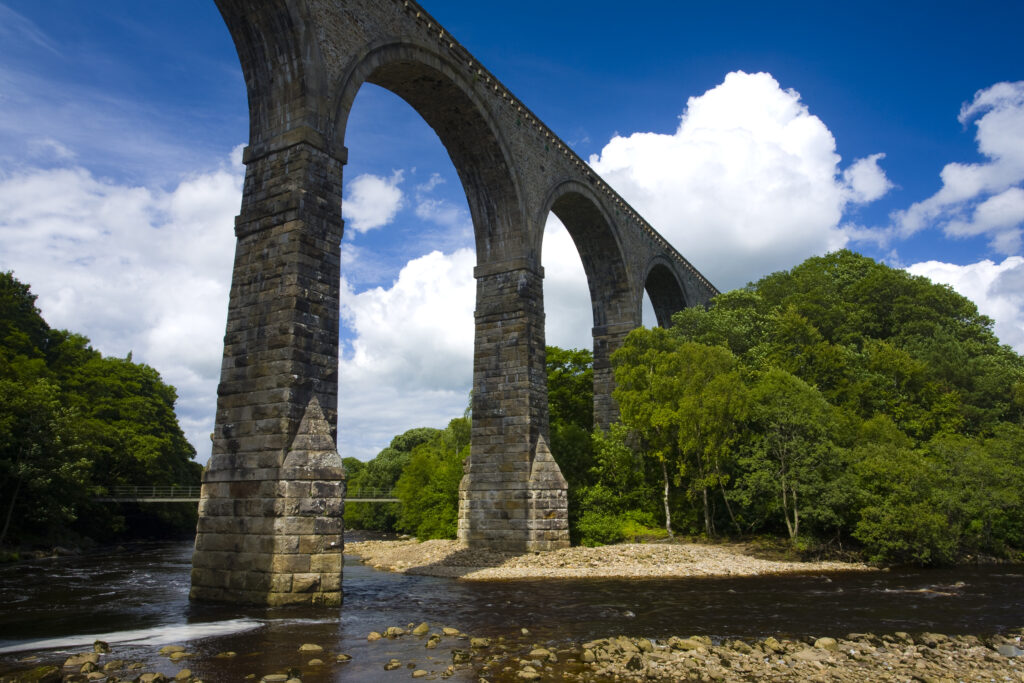 England, Northumberland, Lambley Viaduct. The Lambley Railway Viaduct, built in 1852, spanning the River South Tyne.