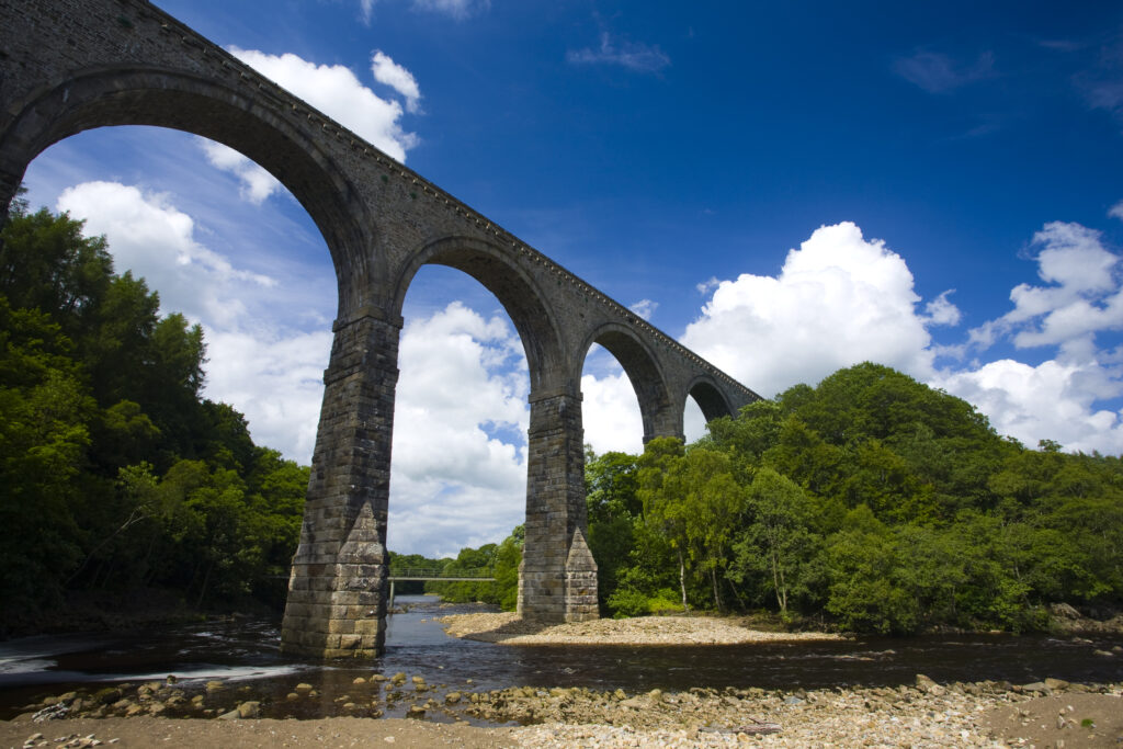 England, Northumberland, Lambley Viaduct. The Lambley Railway Viaduct, built in 1852, spanning the River South Tyne.