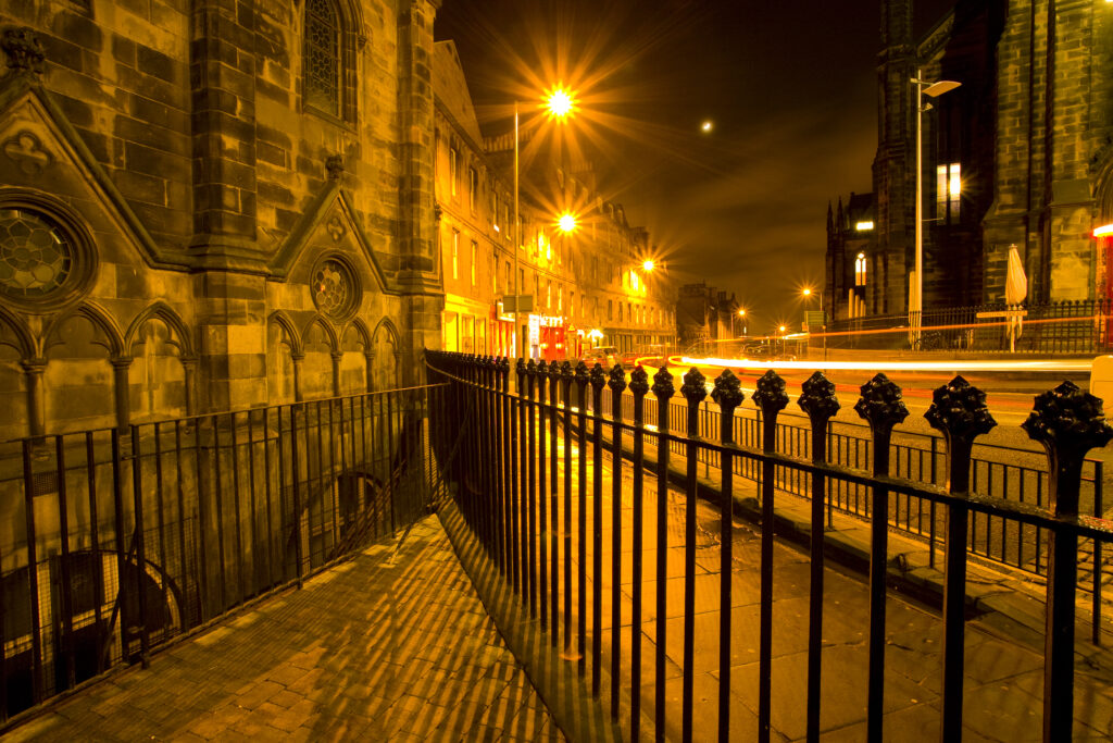 Scotland, Edinburgh, Old Town. St. Columba's Church, The Hub and Johnstone Terrace, near the Castle and the Royal Mile.