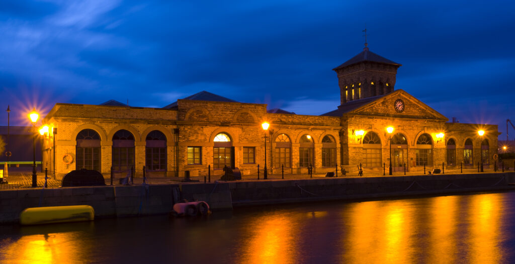 Scotland, Edinburgh, Leith. The Hydraulic Pumping Station in Prince of Wales Dock at Leith. Leith is commonly referred to as the Port of Edinburgh.