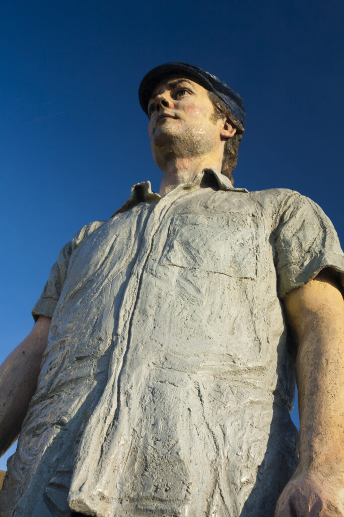 England, Northumberland, Newbiggin by the sea. Detail of a figure forming part of 'The Couple' a sculpture by the artist and sculptor Sean Henry, located near the coast of Newbiggin by the Sea.