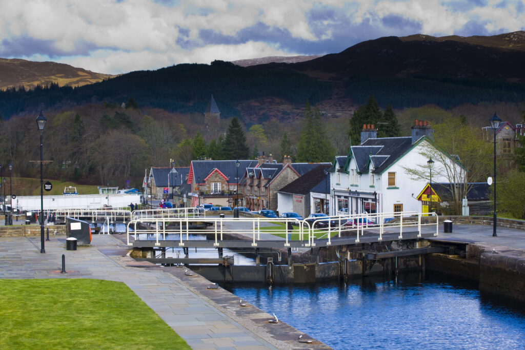Scotland, Scottish Highlands, Fort Augustus. A sequence of Canal Locks' on the Caledonian Canal near Fort Augustus.