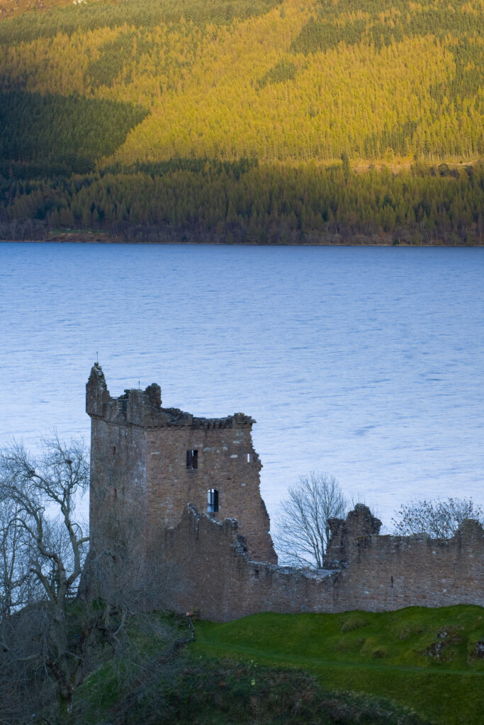 Scotland, Scottish Highlands, Loch Ness. Urquhart Castle on the banks of Loch Ness, Great Glen.