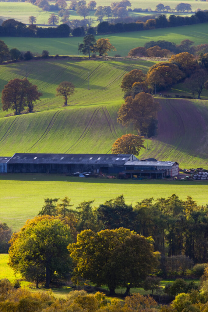 England, Staffordshire / Worcestershire, Kinver Edge. The rolling hills and agricultural land near Kinver viewed from Kinver Edge.