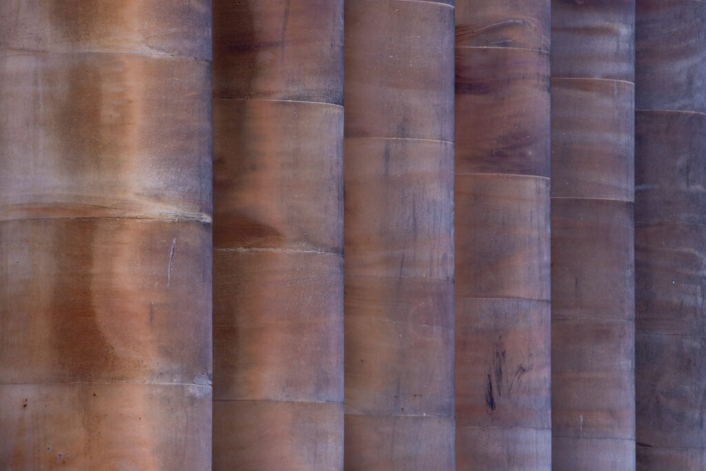Scotland, Edinburgh, National Gallery of Scotland. Detail view of the grand pillars belonging to the National Gallery of Scotland building.